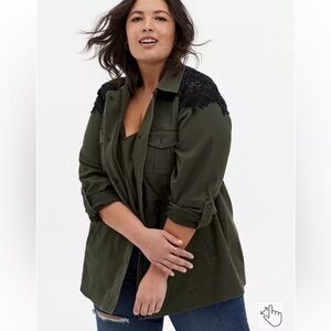 Torrid Dark Green Utility Jacket with Black Lace